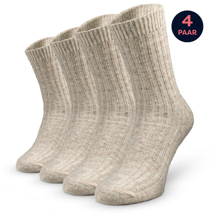 Sokky Wollen Sokken Dames Beige 4-paar