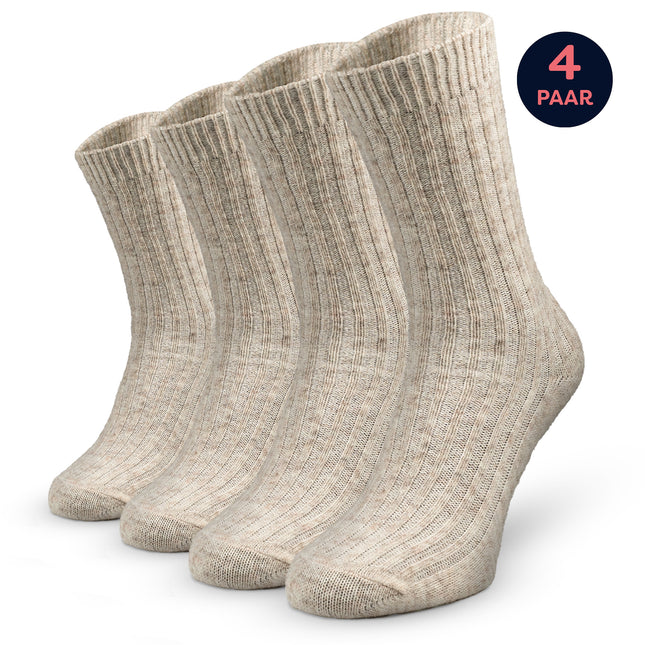 Sokky Wollen Sokken Dames Beige 4-paar