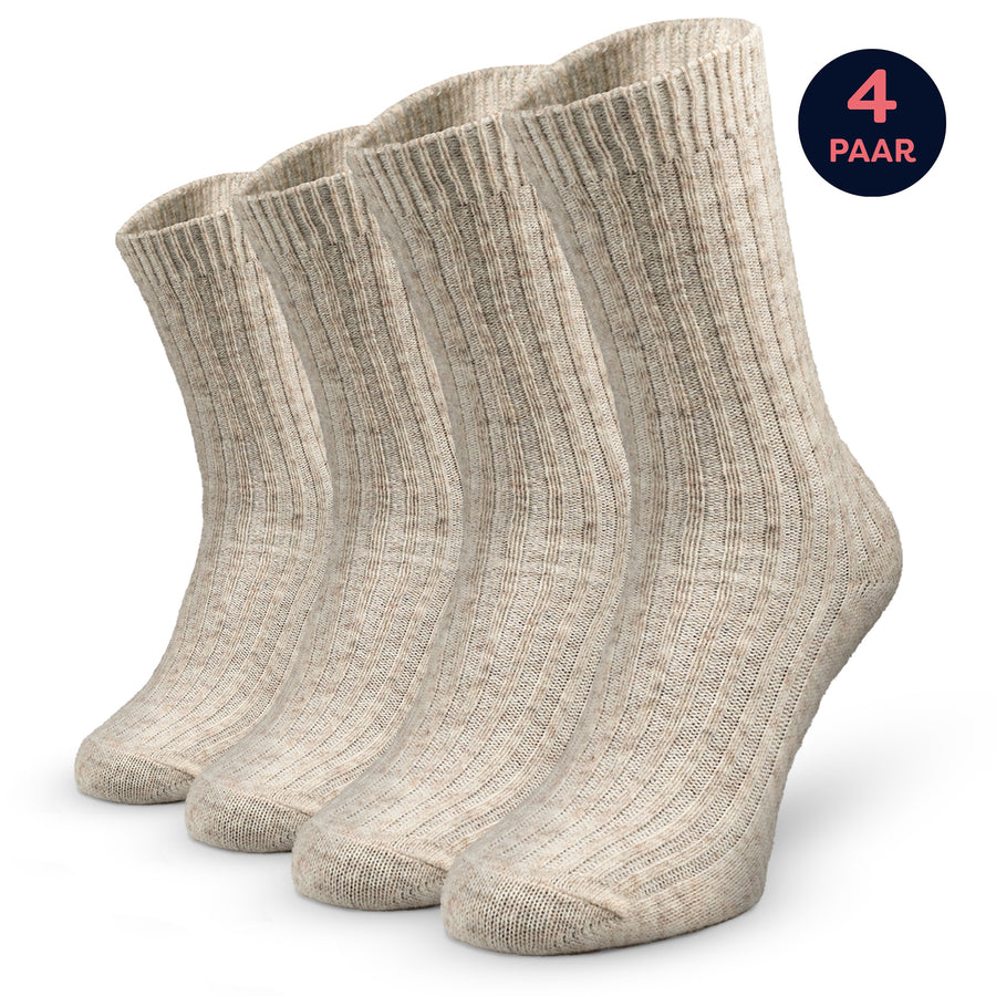Sokky Wollen Sokken Dames Beige 4 paar